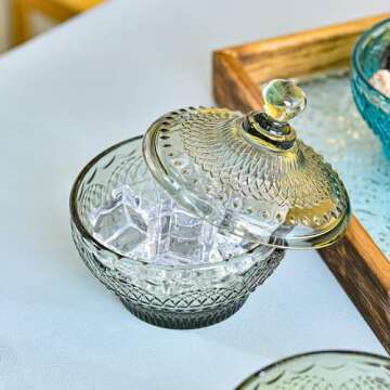Sungmor Vintage Embossed Glass Candy Dish for Stylish Storage