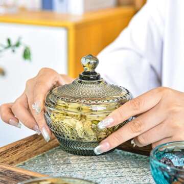 Sungmor Vintage Embossed Glass Candy Dish for Stylish Storage