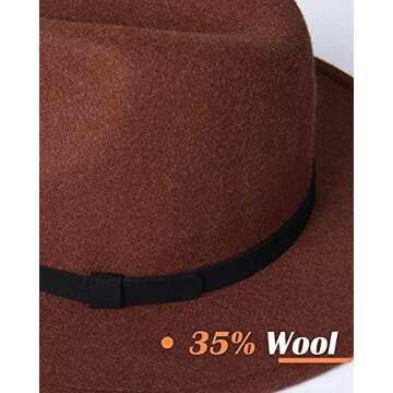 FURTALK Fedora Hats for Women Men Wide Brim Felt Fedora Hat Womens Wool Belt Buckle Fedora Hat Dark Orange