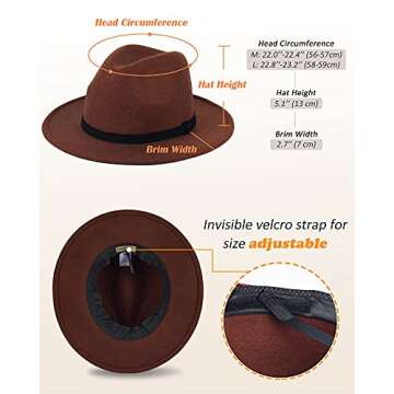 FURTALK Fedora Hats for Women Men Wide Brim Felt Fedora Hat Womens Wool Belt Buckle Fedora Hat Dark Orange