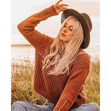 FURTALK Fedora Hats for Women Men Wide Brim Felt Fedora Hat Womens Wool Belt Buckle Fedora Hat Dark Orange