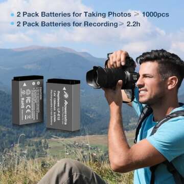 Powerextra 2 Pack LP-E12 Battery and Dual USB Charger Smart LCD Display Compatible with Canon EOS-M, EOS M2, EOS M10, EOS M50, EOS M50 Mark II, EOS M100, EOS M200, SX70 HS, Rebel SL1 Digital Cameras