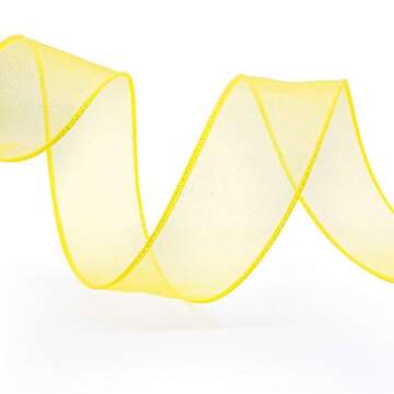 CT CRAFT LLC Sheer Organza Wired Ribbon - 1.5" x 50 Yards (2 Rolls) - Bright Yellow
