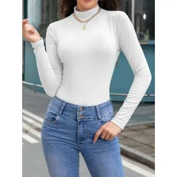 UEAL Womens Basic Tops Turtle Neck Long Sleeve Fitted Thermal Fall Layering Shirt Women Small White