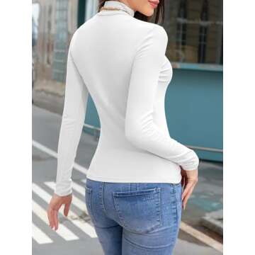 UEAL Womens Basic Tops Turtle Neck Long Sleeve Fitted Thermal Fall Layering Shirt Women Small White