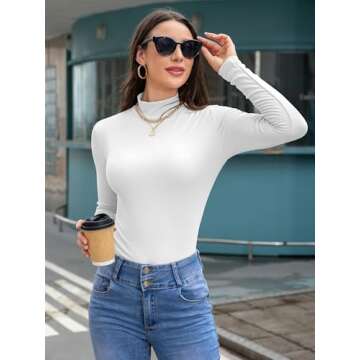 UEAL Womens Basic Tops Turtle Neck Long Sleeve Fitted Thermal Fall Layering Shirt Women Small White