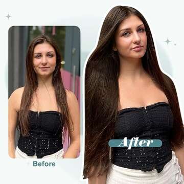Full Shine Clip in Hair Extensions - Real Human Hair, 18 inch, 120g, Dark Brown