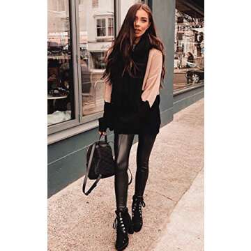 Angashion Women Sweaters-Oversized Chunky Knit Color Block Drop Shoulder Batwing Sleeve Pullover Sweater Tops