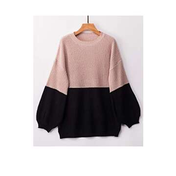 Angashion Women Sweaters-Oversized Chunky Knit Color Block Drop Shoulder Batwing Sleeve Pullover Sweater Tops