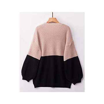 Angashion Women Sweaters-Oversized Chunky Knit Color Block Drop Shoulder Batwing Sleeve Pullover Sweater Tops