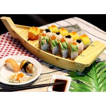Kichgather 14.5" Wooden Sushi Serving Tray Boat Plate for Restaurants and Home
