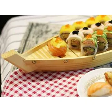 Kichgather Wooden Sushi Serving Tray for Dining Elegance