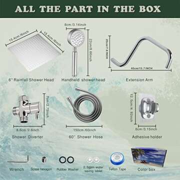 LOHNER 6"All Metal Shower Heads with Handheld,Luxurious Stainless Steel Shower head,Metal Single Setting Handheld,with Extension Shower Arm