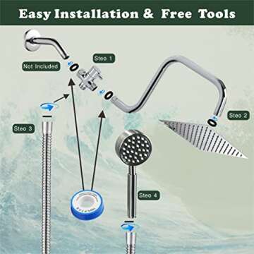 LOHNER 6"All Metal Shower Heads with Handheld,Luxurious Stainless Steel Shower head,Metal Single Setting Handheld,with Extension Shower Arm