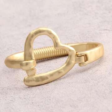 Bjesinmo Chunky Gold Bangle Bracelets for Women Heart Cuff Bracelet Fashion Jewelry Bohemian Open Ba...