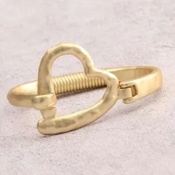 Bjesinmo Chunky Gold Bangle Bracelets for Women Heart Cuff Bracelet Fashion Jewelry Bohemian Open Ba...