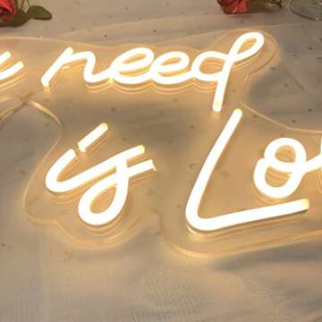 All Your Need is Love Neon Sign,LED Neon Light Sign for Wedding Decor Signs for Bedroom Birthday Party Bachelorette Party Engagement Party Home Wall Room Shop Decoration（23.6IN）