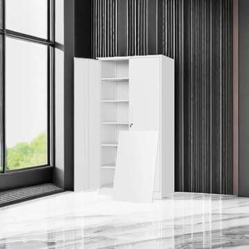 Yizosh Metal Storage Cabinet with Lock - 72" Garage Storage Cabinet with 2 Locking Doors and 5 Adjus...