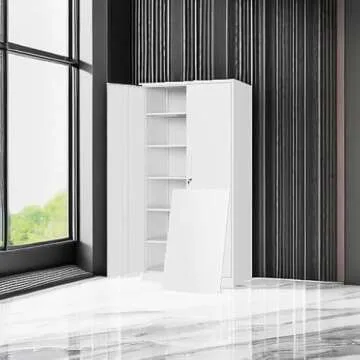 Yizosh Metal Storage Cabinet with Lock - 72" Garage Storage Cabinet with 2 Locking Doors and 5 Adjus...