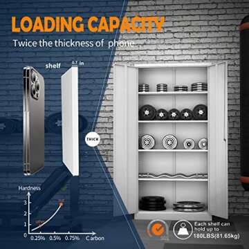 Yizosh Metal Storage Cabinet with Lock - 72" Garage Storage Cabinet with 2 Locking Doors and 5 Adjustable Shelves, White Steel Lockable File Cabinet for Office,Home,Garage