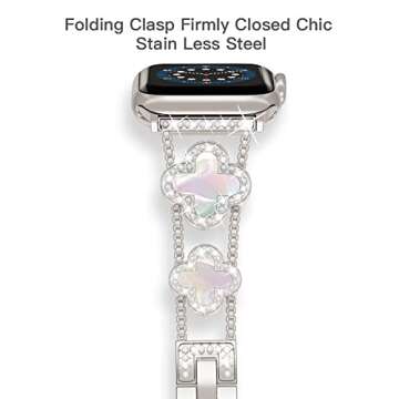 38/40/41mm Starlight Cool Women Ch Metal Smartwatch Bands Compatible for Apple Watch Bands Series 9/...