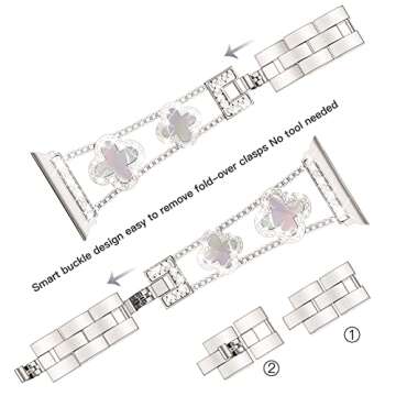 38/40/41mm Starlight Cool Women Ch Metal Smartwatch Bands Compatible for Apple Watch Bands Series 9/8/7/6/SE/5/4 Adjustment Replacement Bracelet for Iwatch 8