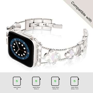 38/40/41mm Starlight Cool Women Ch Metal Smartwatch Bands Compatible for Apple Watch Bands Series 9/8/7/6/SE/5/4 Adjustment Replacement Bracelet for Iwatch 8