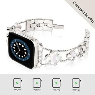 38/40/41mm Starlight Cool Women Ch Metal Smartwatch Bands Compatible for Apple Watch Bands Series 9/8/7/6/SE/5/4 Adjustment Replacement Bracelet for Iwatch 8