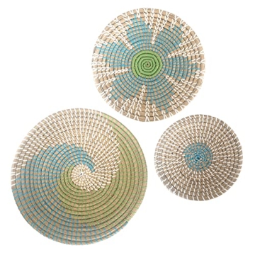 GoGift Coastal Wicker Boho Beach Wall Baskets - Set of 3