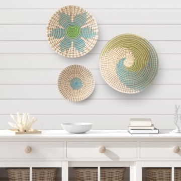 GoGift Coastal Wicker Boho Beach Wall Baskets Set