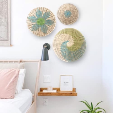 GoGift Coastal Wicker Boho Beach Wall Baskets Set