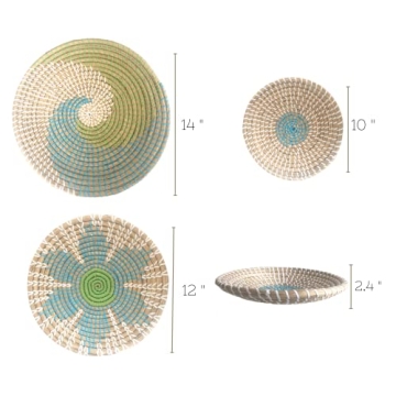 GoGift Coastal Wicker Boho Beach Wall Baskets Set