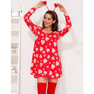 Aphratti Cute Valentine's Day Dress Long Sleeve Heart Print