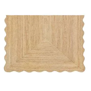 Boho Wave Scalloped Natural Jute Area Rug for Home