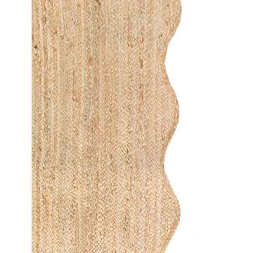 Boho Wave Scalloped Natural Jute Area Rug for Home