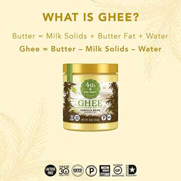 4th & Heart Vanilla Bean Grass-Fed Ghee, Clarified Butter, Keto, Pasture Raised, Non-GMO, Lactose And Casein Free, Certified Paleo (16 Ounces)