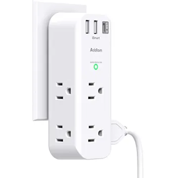 Surge Protector - Outlet Extender with Rotating and Multi Plug with 6 AC 3 USB Ports (1 USB C), 3-Si...