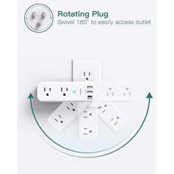 Surge Protector - Outlet Extender with Rotating and Multi Plug with 6 AC 3 USB Ports (1 USB C), 3-Sided Power Strip with Wall Adapter Charger for Home Travel Office, ETL Listed (1800J)