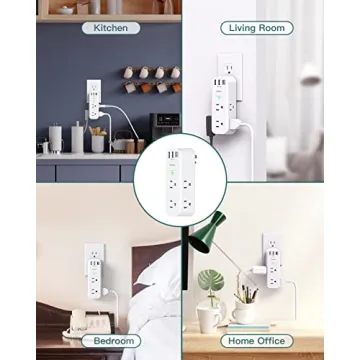 Surge Protector - Outlet Extender with Rotating and Multi Plug with 6 AC 3 USB Ports (1 USB C), 3-Sided Power Strip with Wall Adapter Charger for Home Travel Office, ETL Listed (1800J)