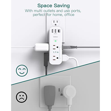 Surge Protector - Outlet Extender with Rotating and Multi Plug with 6 AC 3 USB Ports (1 USB C), 3-Sided Power Strip with Wall Adapter Charger for Home Travel Office, ETL Listed (1800J)