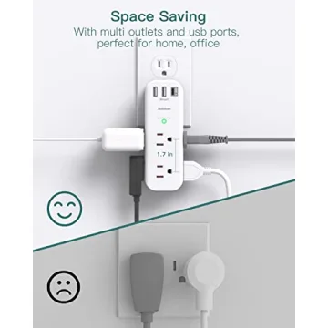 Surge Protector - Outlet Extender with Rotating and Multi Plug with 6 AC 3 USB Ports (1 USB C), 3-Sided Power Strip with Wall Adapter Charger for Home Travel Office, ETL Listed (1800J)