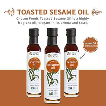 Chosen Foods Toasted Sesame Oil 8.4 oz., Non-GMO, for Salads, Dressings, Marinades, Asian Cooking and Recipes
