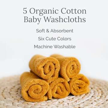 Natemia Organic Baby Washcloths - 10"x10" Baby Washcloths for Newborn, Pack of 6 Soft Organic Cotton...