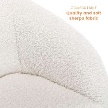 DUOMAY Modern Faux Fur White Barrel Dining Chair, Upholstered Accent Side Chair Makeup Vanity Chair with Back Living Room Leisure Chair with Black Metal Legs for Bedroom Dining Room