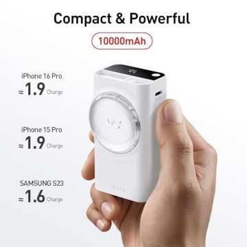 iWALK Portable Charger 10000mAh, 30W Fast Charging Power Bank with Built-in 2.3ft USB-C Retractable Cable, Battery Pack with 3 Outputs, Compatible with iPhone 16/15, Samsung, Android,iPad