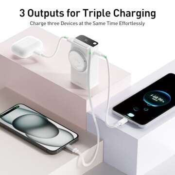 iWALK Portable Charger 10000mAh, 30W Fast Charging Power Bank with Built-in 2.3ft USB-C Retractable Cable, Battery Pack with 3 Outputs, Compatible with iPhone 16/15, Samsung, Android,iPad