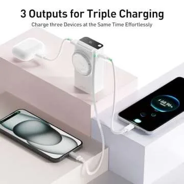 iWALK Portable Charger 10000mAh, 30W Fast Charging Power Bank with Built-in 2.3ft USB-C Retractable Cable, Battery Pack with 3 Outputs, Compatible with iPhone 16/15, Samsung, Android,iPad