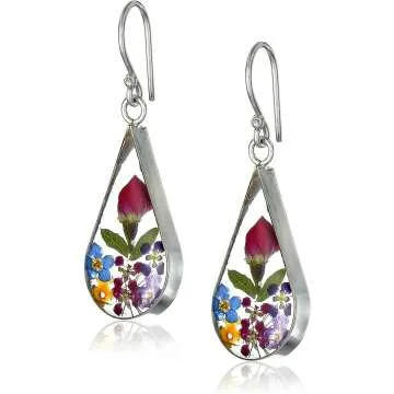 Pressed Flower Teardrop Earrings in Sterling Silver