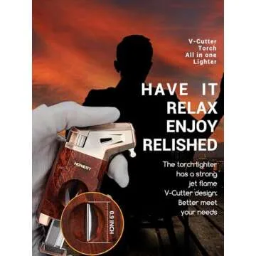 Butane Torch Lighter with V Cutter, Windproof Jet Flame Lighter Torch Refill, Adjustable Refillable Butane Lighter Gifts for Men, with Fuel Window, Butane not Include