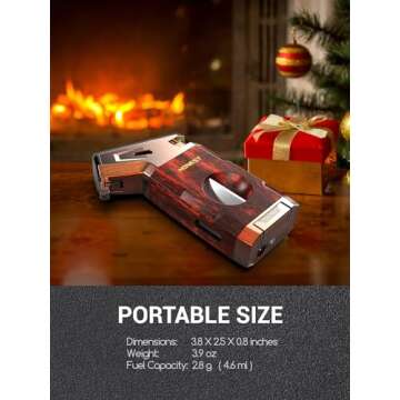 Butane Torch Lighter with V Cutter, Windproof Jet Flame Lighter Torch Refill, Adjustable Refillable Butane Lighter Gifts for Men, with Fuel Window, Butane not Include